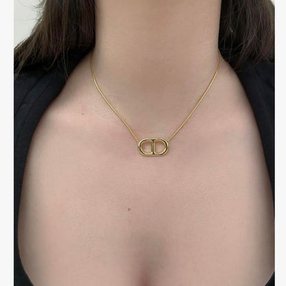 14K gold plating over Sterling Silver Necklace with oval buckle pendant.