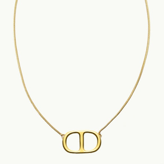 14K gold plating over Sterling Silver Necklace with oval buckle pendant.