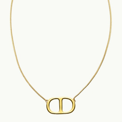 14K gold plating over Sterling Silver Necklace with oval buckle pendant.