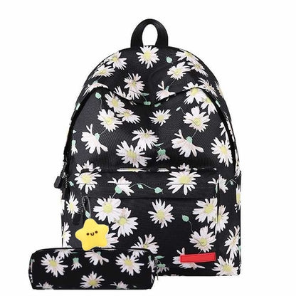 Floral Kids Backpack and Pencil Case Set - Black